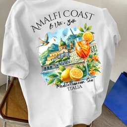 Men's new pure cotton crew-neck short-sleeved t-shirt with Amalfi Coast Italian lemon print, suitable for vacationand casualwear