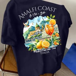 Men's new pure cotton crew-neck short-sleeved t-shirt with Amalfi Coast Italian lemon print, suitable for vacationand casualwear