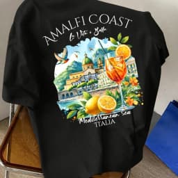 Men's new pure cotton crew-neck short-sleeved t-shirt with Amalfi Coast Italian lemon print, suitable for vacationand casualwear