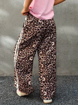 Kids Girls Leopard Print Wide Leg Pants Elastic Waist Side Stripe Casual Streetwear Trousers