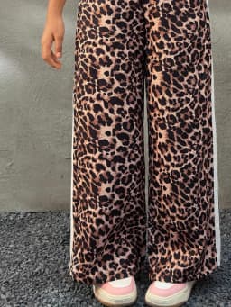 Kids Girls Leopard Print Wide Leg Pants Elastic Waist Side Stripe Casual Streetwear Trousers