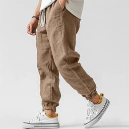 Fashion Men's Linen Trousers Solid Color Casual Pants for Men Sport Breathable Baggy Pant Summer Beach Lightweight Cotton Pants