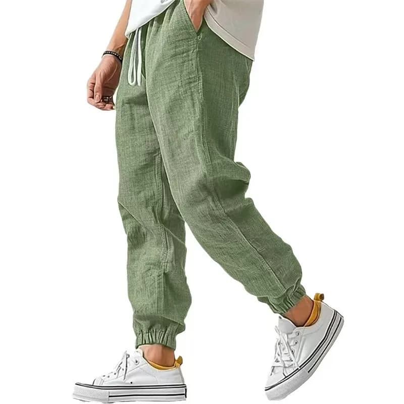 Fashion Men's Linen Trousers Solid Color Casual Pants for Men Sport Breathable Baggy Pant Summer Beach Lightweight Cotton Pants