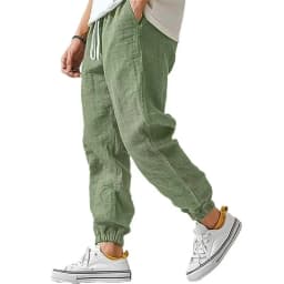 Fashion Men's Linen Trousers Solid Color Casual Pants for Men Sport Breathable Baggy Pant Summer Beach Lightweight Cotton Pants