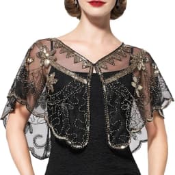 1920s Sequin Flapper Shawl Vintage Thin Breathable Shiny Cape Elegant Style Outside Short Cloak For Women Banquet