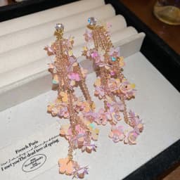 Super Fairy Pink Flower Chains Earrings for Women Zircon Glass Crystal Drop Earring Holiday Magnificent Shiny Sequin Ornament B