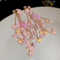 Super Fairy Pink Flower Chains Earrings for Women Zircon Glass Crystal Drop Earring Holiday Magnificent Shiny Sequin Ornament B