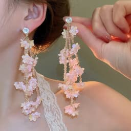Super Fairy Pink Flower Chains Earrings for Women Zircon Glass Crystal Drop Earring Holiday Magnificent Shiny Sequin Ornament B