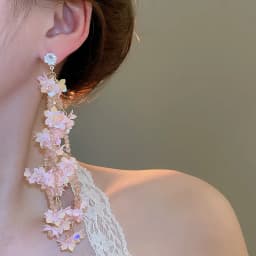 Super Fairy Pink Flower Chains Earrings for Women Zircon Glass Crystal Drop Earring Holiday Magnificent Shiny Sequin Ornament B