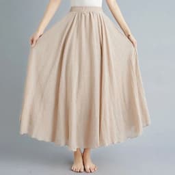 Boho Beach Women's Skirt - Linen Cotton Blend Elastic Waist Long Pleated Maxi, Vintage Summer Casual Skirt Faldas Saia