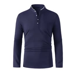 2025 New Men's Casual and Fashionable Solid Color Long Sleeved Stand Up Collar T-shirt Summer Versatile and Comfortable Top