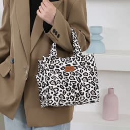 New Retro Leopard Print Large Capacity Lunch Tote Bag with Storage Pouch Commuter Work Handbag Portable Meal Bag