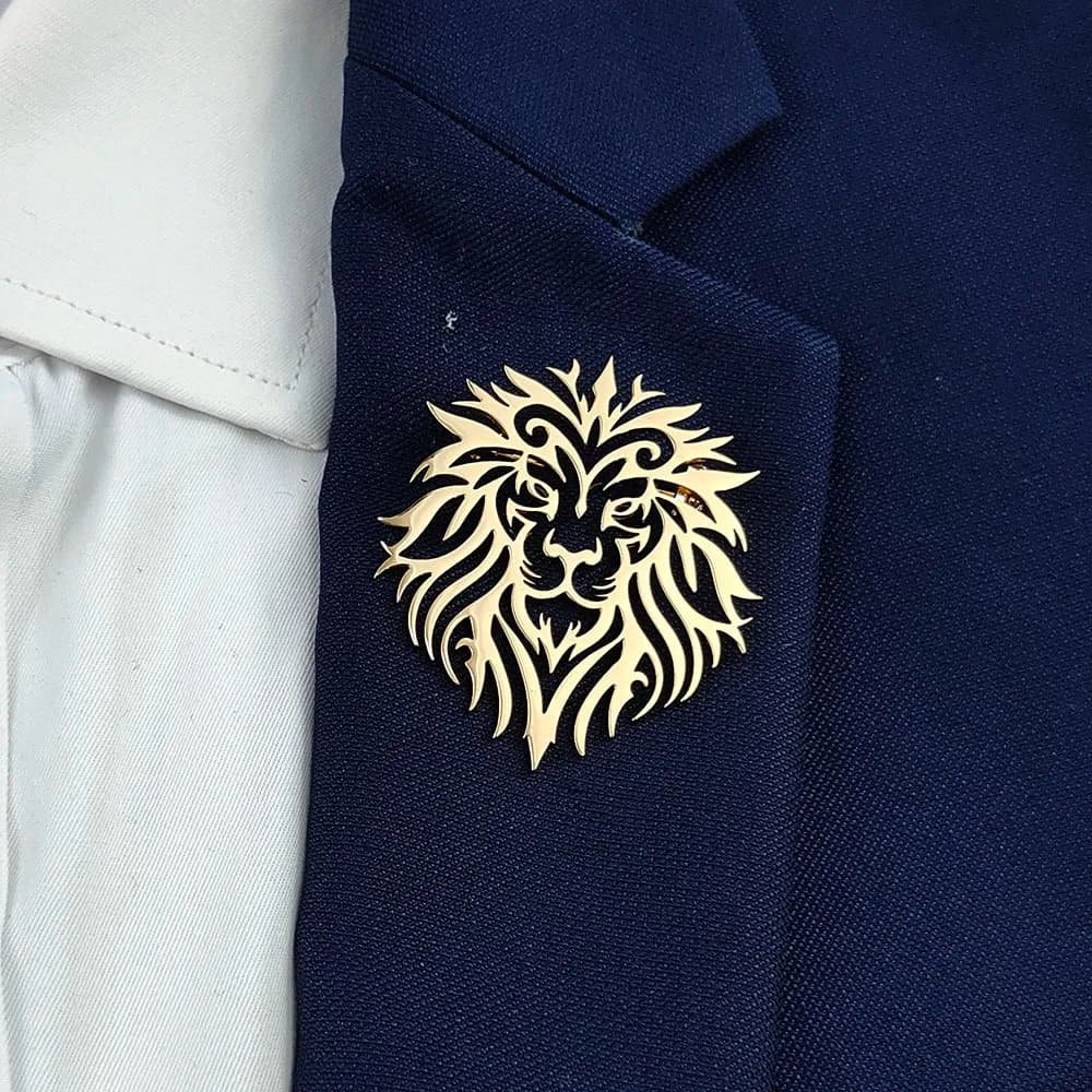 Fashion punk style hollow crown lion stainless steel gold-plated 18K brooch, black-suit accessories, wedding matching set