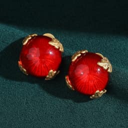 Vintage Opal Red Cat Eye Studs Earrings For Woman Antique Gold Color Leaf Natural Glass Jewelry Accessories Christmas New 2025