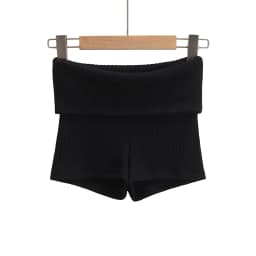 Summer Clothes Casual Shorts Woman Knit Fold Over Shorts High Waisted Slim Fit Stretchy Yoga Shorts Active Jogger Shorts Black