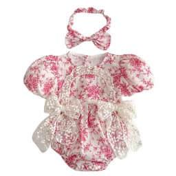 2025 Summer New in Infant Princess Style Jumpsuits Newborn Kids Bow Lace Flower Outwear Toddler Bodysuits+headbands 0-24M