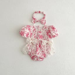 2025 Summer New in Infant Princess Style Jumpsuits Newborn Kids Bow Lace Flower Outwear Toddler Bodysuits+headbands 0-24M