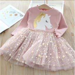 New Unicorn Girls Dress Autumn Spring Children Clothing Cotton Toddler Costume Birthday Party Kids Casual Princess Mesh Dress