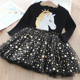 New Unicorn Girls Dress Autumn Spring Children Clothing Cotton Toddler Costume Birthday Party Kids Casual Princess Mesh Dress