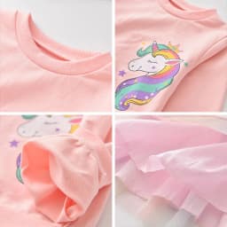 New Unicorn Girls Dress Autumn Spring Children Clothing Cotton Toddler Costume Birthday Party Kids Casual Princess Mesh Dress