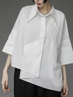 Y2K Women Streetwear Loose Summer Tops Academic Irregular Casual Three Quarter Female Blouse Chiffon Solid Shirt Gothic Fashion