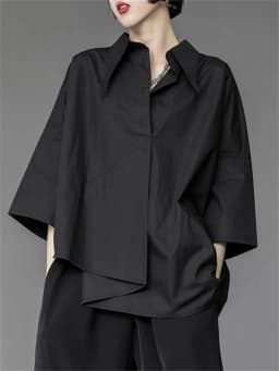 Y2K Women Streetwear Loose Summer Tops Academic Irregular Casual Three Quarter Female Blouse Chiffon Solid Shirt Gothic Fashion