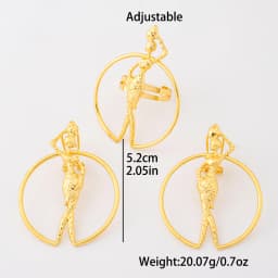 18K Gold Plated African Hollow Circle African Lady Figure Statement Earrings Ring Set For Women Luxury Wedding Accessories Gift