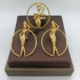 18K Gold Plated African Hollow Circle African Lady Figure Statement Earrings Ring Set For Women Luxury Wedding Accessories Gift