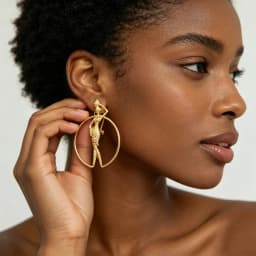 18K Gold Plated African Hollow Circle African Lady Figure Statement Earrings Ring Set For Women Luxury Wedding Accessories Gift