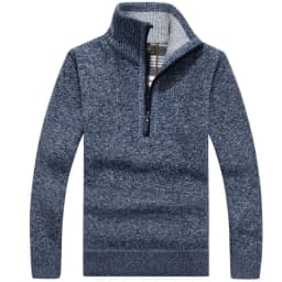 Men's Fleece Thicker Sweater Half Zipper Turtleneck Warm Pullover High Quality Male Slim Knitted Wool Sweaters For Spring
