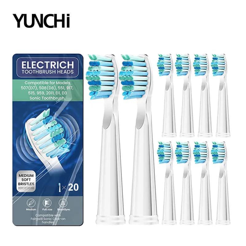 Replacement Toothbrush Heads For Fairywill Sonic Electric Toothbrush FW-507/508/515/551/917/959/2011/D1/D3/D7 Du Pont Bristles