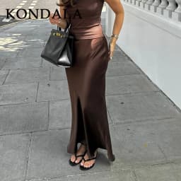 KONDALA 2026 Spring Summer Brown Satin Women Skirts Chic Elegant Prom Ladies Skirts Valentine‘s Day Beach Party Girls Skirts