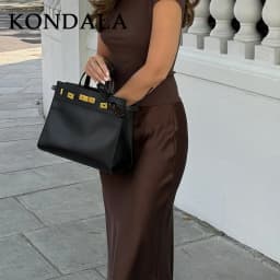 KONDALA 2026 Spring Summer Brown Satin Women Skirts Chic Elegant Prom Ladies Skirts Valentine‘s Day Beach Party Girls Skirts