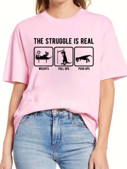 Funny Dinosaur And Letter Print Men's Casual Stretch Short Sleeve Crew Neck T-shirt, Summer Outdoor