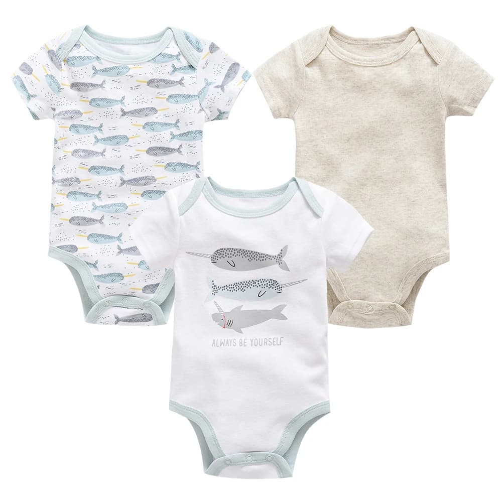 Kavkas Short Sleeve Summer Baby Boy Clothes Cool Print 100% Cotton 3 Pcs/lot Newborn Boys Bodysuit 0-12 Months Costume