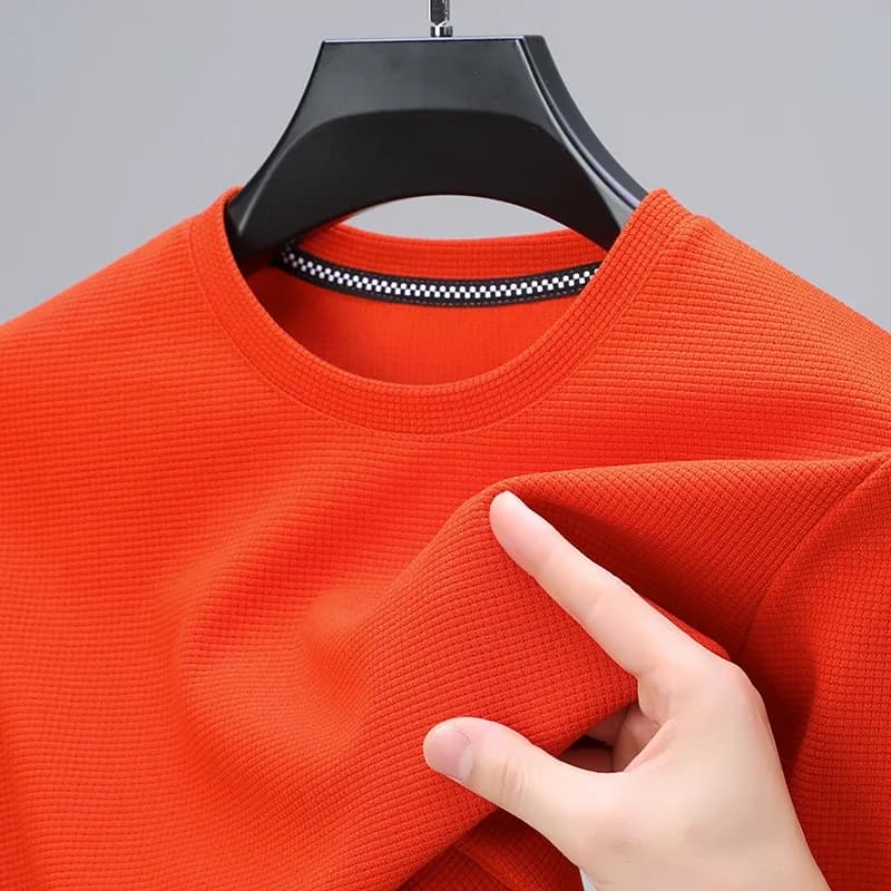 2026 Men's New Waffle Round Neck Short Sleeved T-shirt Summer Comfortable Top