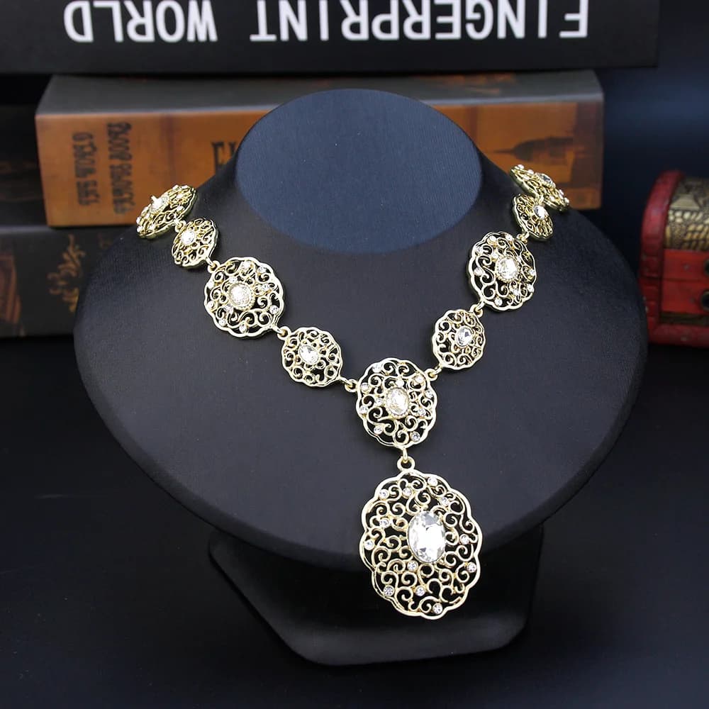 Sunspicems Gold Color Morocco Choker Necklace For Women Arabic Bride Wedding Jewelry