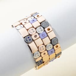 2024 New Gold Color Bangle Happy Elastic Bracelets For Women Beaded Accessory