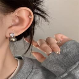 Senlissi- New Retro Palace Dark Grey Stud Earrings for Women 8-12mm 6A Grade Zircon S925 Sterling Silver Womens Jewelry Gifts