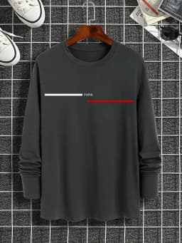 Men's 100% Pure Cotton Loose Fit Plus Size Comfortable Casual Sports Paris Letter Printed Round Neck Long Sleeved T-Shirt Top