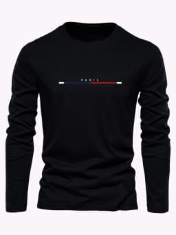Men's 100% Pure Cotton Loose Fit Plus Size Comfortable Casual Sports Paris Letter Printed Round Neck Long Sleeved T-Shirt Top
