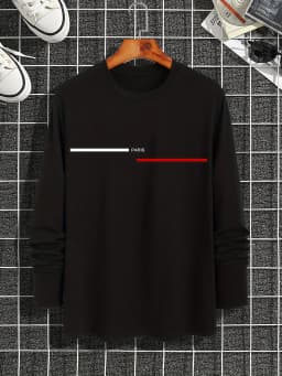 Men's 100% Pure Cotton Loose Fit Plus Size Comfortable Casual Sports Paris Letter Printed Round Neck Long Sleeved T-Shirt Top