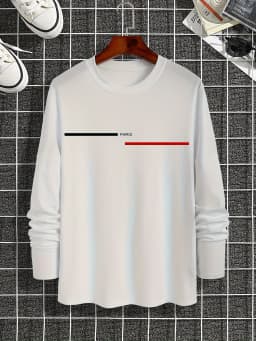 Men's 100% Pure Cotton Loose Fit Plus Size Comfortable Casual Sports Paris Letter Printed Round Neck Long Sleeved T-Shirt Top