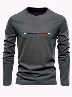 Men's 100% Pure Cotton Loose Fit Plus Size Comfortable Casual Sports Paris Letter Printed Round Neck Long Sleeved T-Shirt Top
