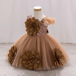 Elegant Girl Princess Dress Small Flying Sleeves Asymsymmetrical Straps Formal Occasion Girl Dress Sequin Wedding Dress Party Gi