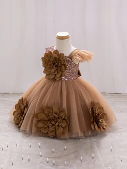 Elegant Girl Princess Dress Small Flying Sleeves Asymsymmetrical Straps Formal Occasion Girl Dress Sequin Wedding Dress Party Gi