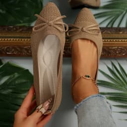 Pointed Bow Flying Flat Shoes Women's 2025 New Summer Casual Bean Shoes Knitted Soft Sole Knitted Women's Shoes Large Size 43
