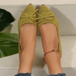 Pointed Bow Flying Flat Shoes Women's 2025 New Summer Casual Bean Shoes Knitted Soft Sole Knitted Women's Shoes Large Size 43