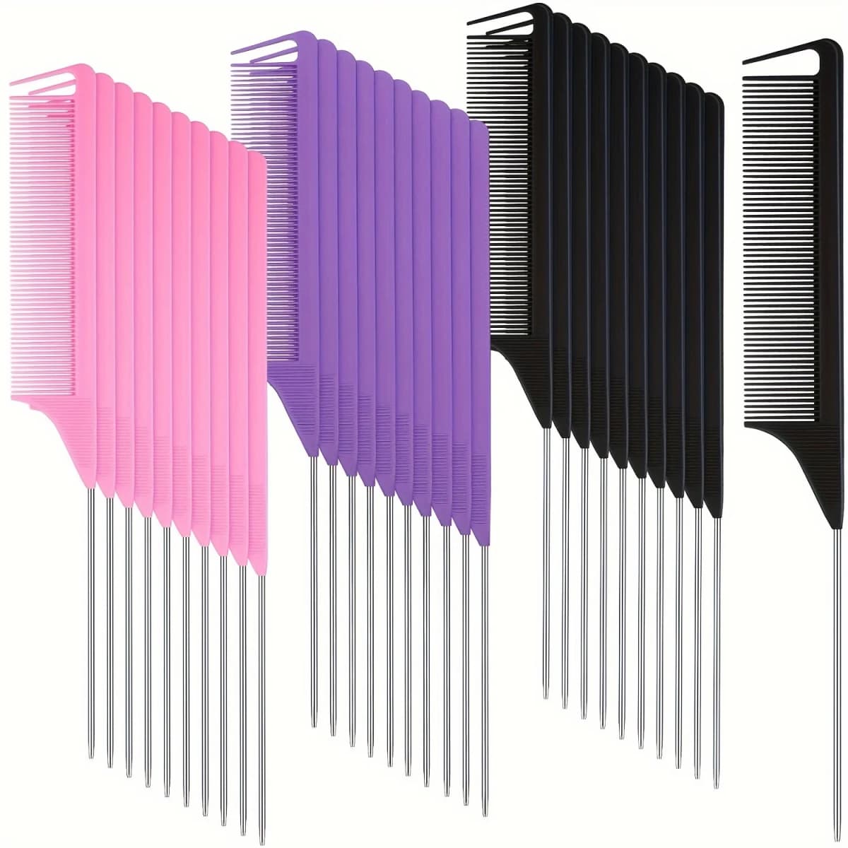 30 Piece Pointed Tail Comb Set, Suitable for Hairstyle Design, Plastic Comb Teeth and Metal Handle, Heat-Resistant Combing Comb