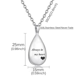 Carved Teardrop Keepsake Ashes Necklace Urn Pendant Cremation Memorial Jewelry-Always in My Heart